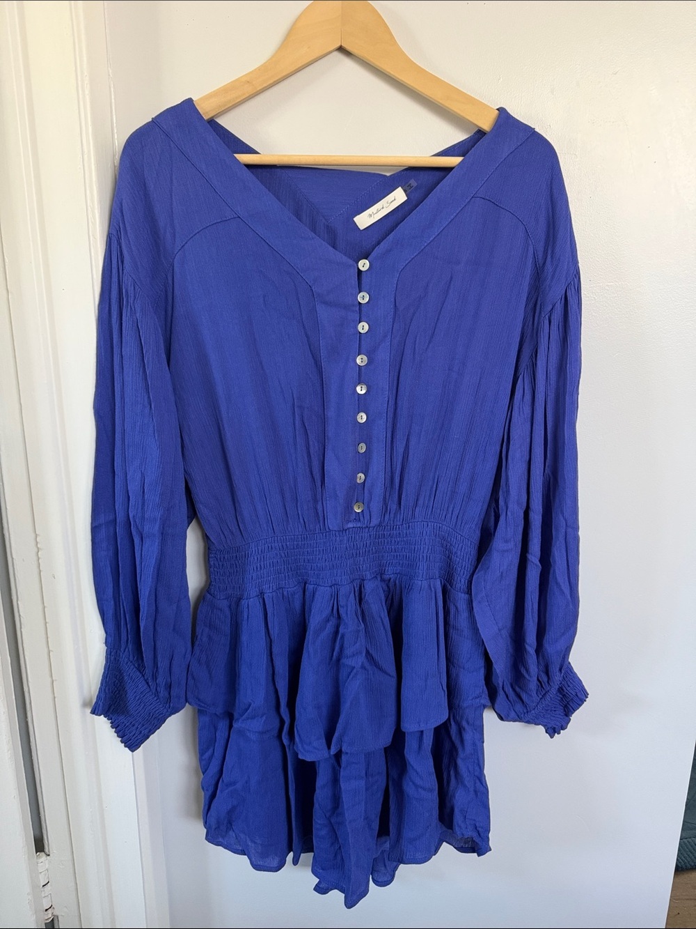 Women Mustard Seed Royal Blue Tiered Button-Front Dress size small